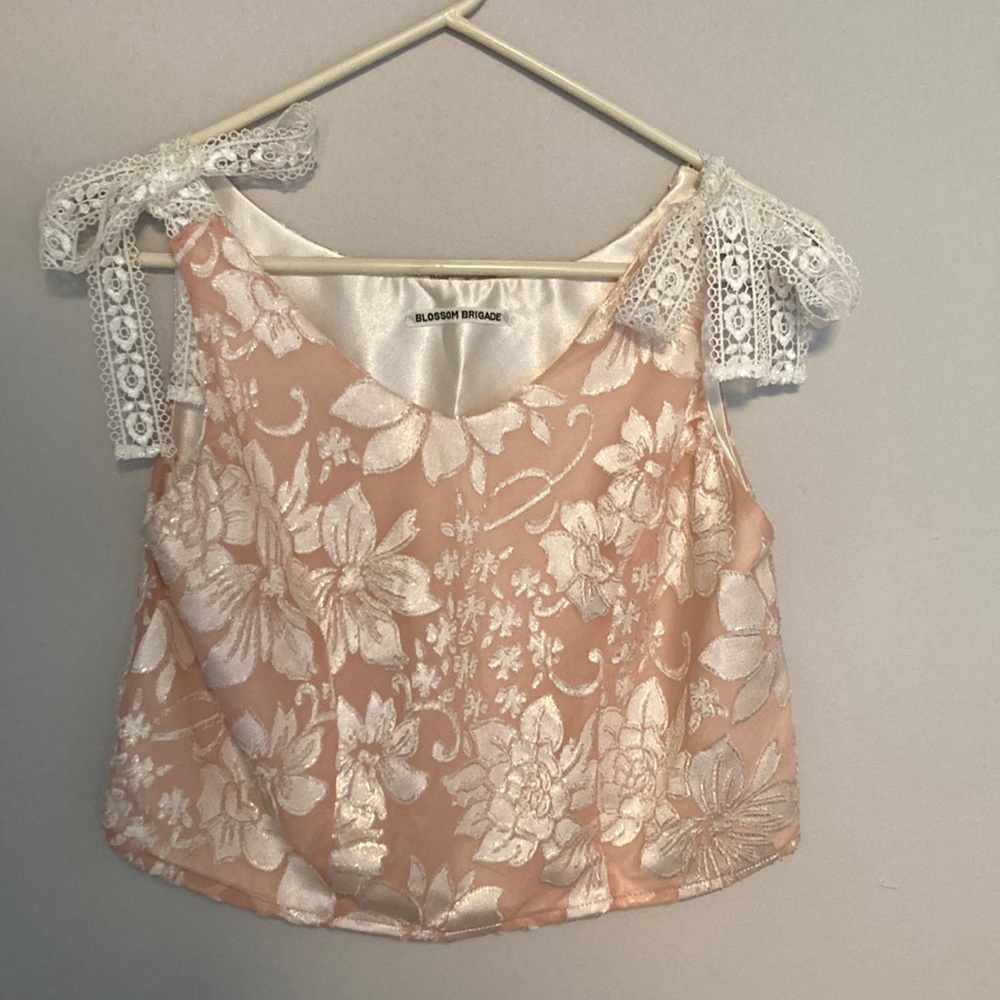 Velvet burnout cropped tank with lace tie straps